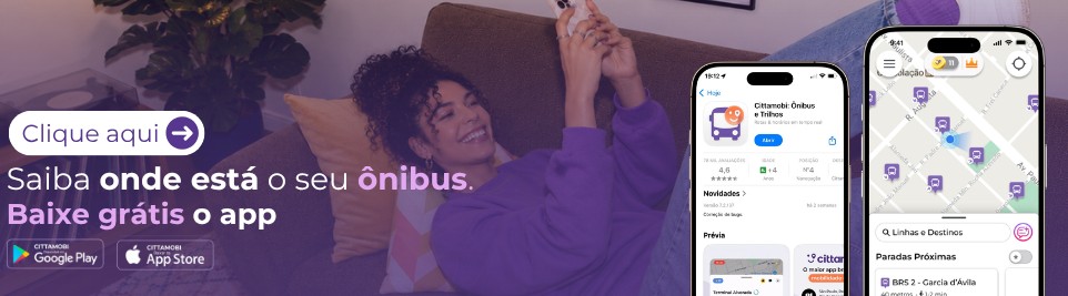 Clique aqui e baixe grátis o app Cittamobi: saiba onde está o seu ônibus. Disponível no Google Play e na App Store.