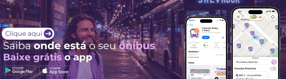 Clique aqui e baixe grátis o app Cittamobi: saiba onde está o seu ônibus. Disponível no Google Play e na App Store.