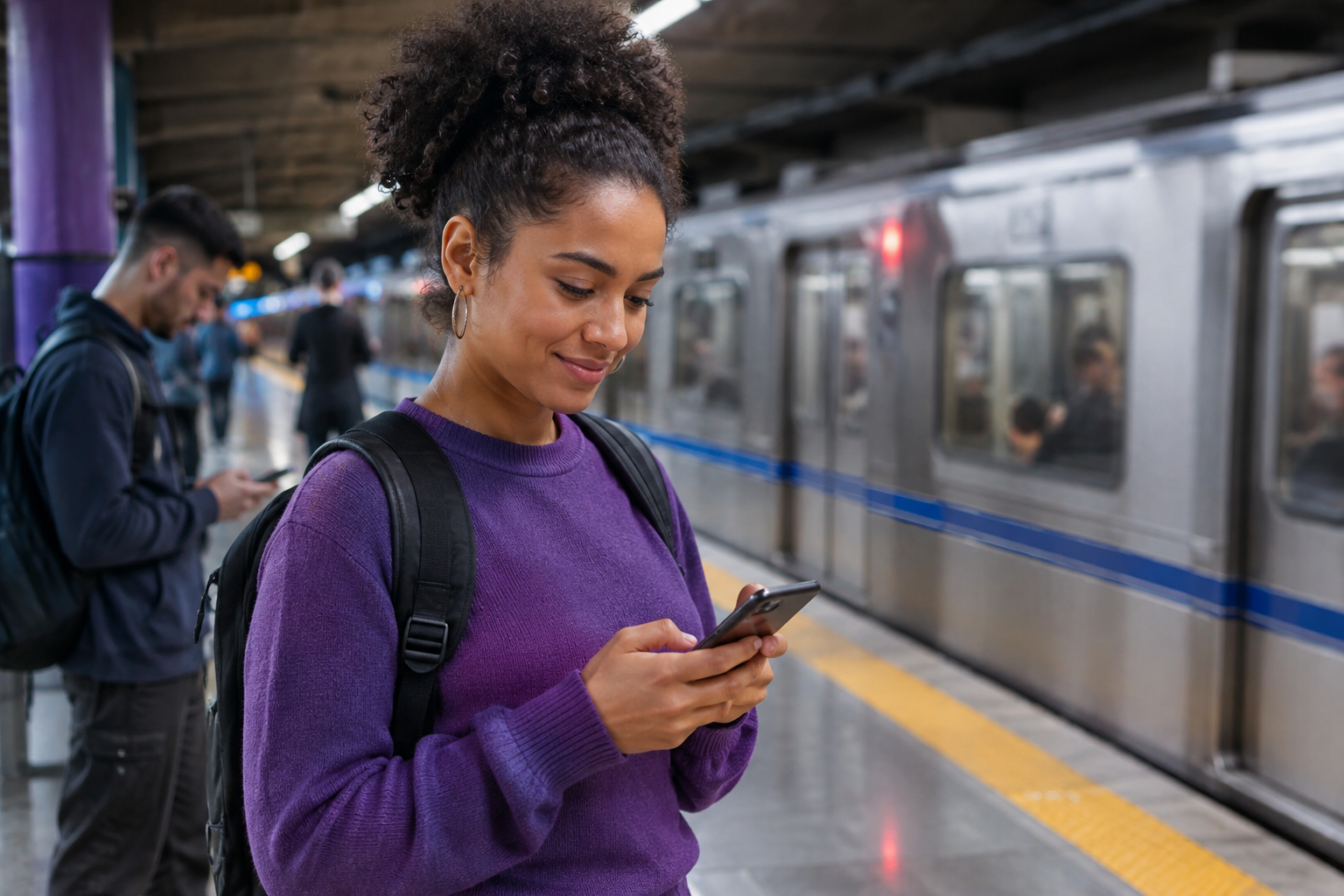 Passageiros planejam o trajeto na plataforma de uma estação de metrô